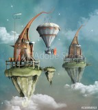 Fantasy flying town with hot air balloon Naklejkomania - zdjecie 1 - miniatura