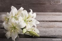 white lily on old wooden background Naklejkomania - zdjecie 1 - miniatura