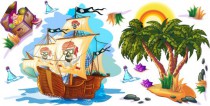 Naklejka ścienna dla dzieci -  wyspa, statek zestaw 17 Naklejkomania - zdjecie 2 - miniatura
