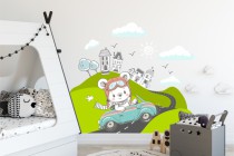 Naklejki dla dzieci - bajka, droga samochód, łąka, domki 9827 Naklejkomania - zdjecie 1 - miniatura