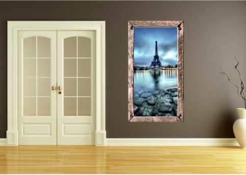 Naklejka na ścianę, dziura 3D okno uliczka miasto Paryż wieża Eiffla 400 Naklejkomania - zdjecie 1
