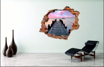 Naklejka na ścianę, dziura 3D  cegły pomost morze 3023 Naklejkomania - zdjecie 1 - miniatura