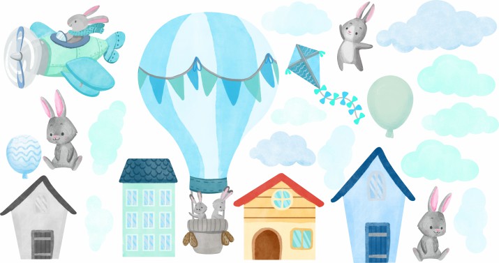 Naklejki dla dzieci na ścianę króliki balony niebieskie 40307 - zdjęcie 2