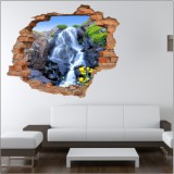 Naklejka na ścianę, dziura 3D  cegły góry jezioro wodospad kwiaty 3170 Naklejkomania - zdjecie 1 - miniatura