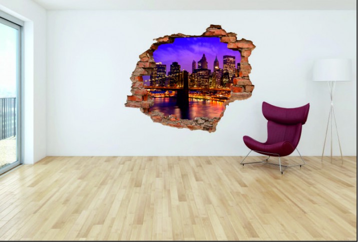 Naklejka na ścianę, dziura 3D  cegły Miasto budynki Nowy Jork 3075 Naklejkomania - zdjecie 1