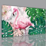 Obraz na ramie płótno canvas- Liście monstera monster kwiaty flamingi 10420 Naklejkomania - zdjecie 1 - miniatura