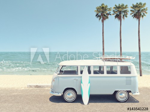 retro summer at the beach. 3d rendering