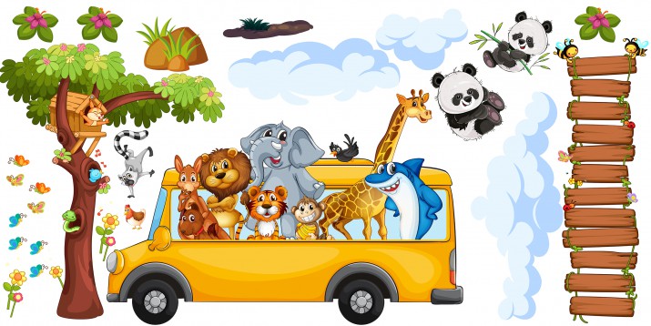 Naklejki na ścianę dla dzieci  41054 zwierzęta safari wesoły autobus - zdjęcie 2