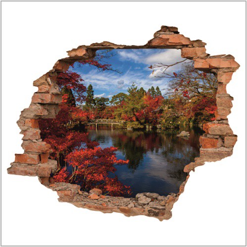 Naklejka na ścianę, dziura 3D  cegły park drzewa kwiaty 3162 - zdjęcie 2