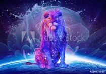 Abstract Multicolored Lion Sitting On Top Of A Colorful Globe Naklejkomania - zdjecie 1 - miniatura