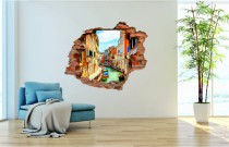 Naklejka na ścianę, dziura 3D  cegły Wenecja, gondola, miasto 3138 Naklejkomania - zdjecie 1 - miniatura