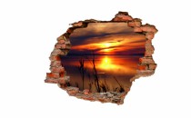 Naklejka na ścianę, dziura 3D  cegły morze niebo zachód słońca 3121 Naklejkomania - zdjecie 2 - miniatura