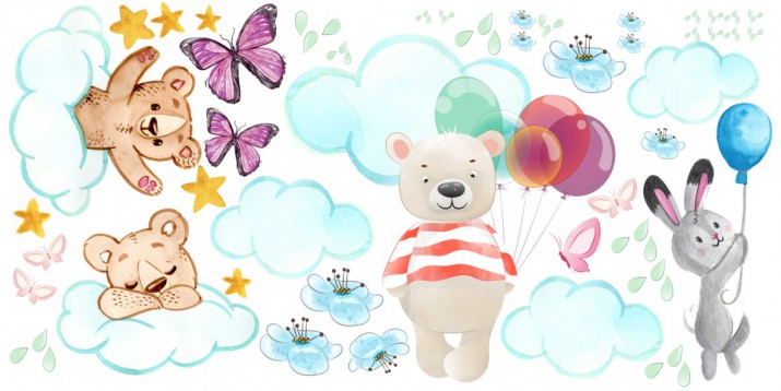 Naklejki dla dzieci - bajka, misie, zwierzątka, chmurki, balony 15050 - zdjęcie 2