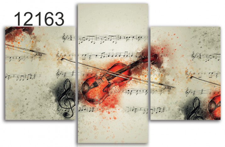 Tryptyk do salonu - Obraz, skrzypce, nuty 12163 Naklejkomania - zdjecie 1