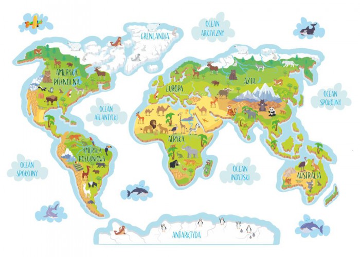 Naklejka ścienna - mapa świata ze zwierzątkami 10691 - zdjęcie 2