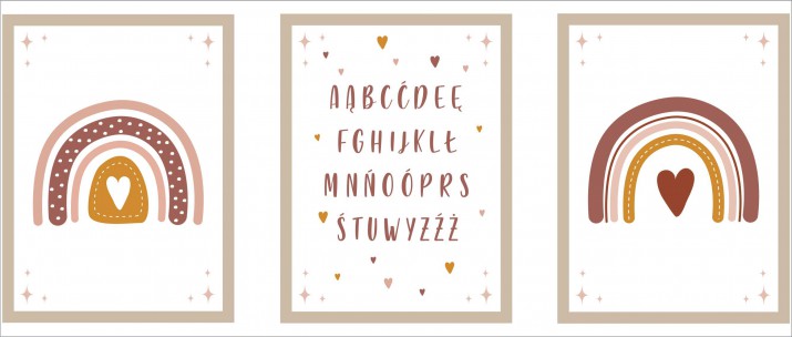 Zestaw trzech plakatów plakaty na ścianę w ramie boho alfabet KD009 - zdjęcie 3