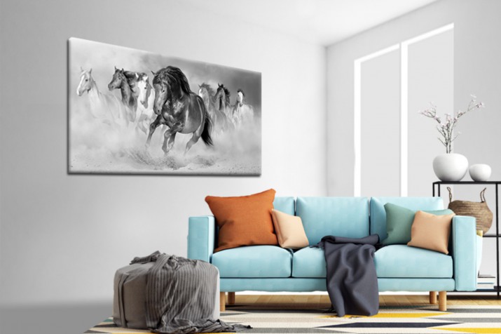 Obraz na ramie płótno canvas- pejzaż, konie, galop 15075 - zdjęcie 2