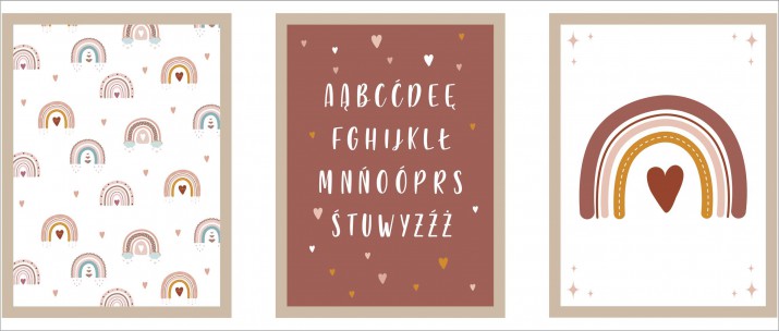 Zestaw trzech plakatów plakaty na ścianę w ramie boho alfabet KD010 - zdjęcie 3