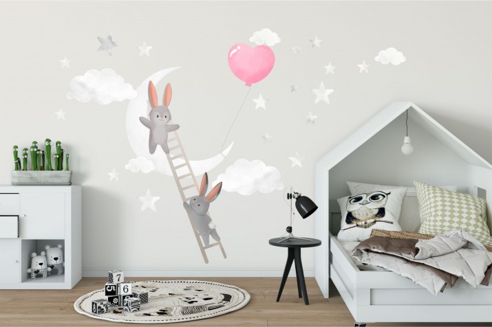 Naklejki dla dzieci dziecka na ścianę króliczek na księżycu 40345 Naklejkomania - zdjecie 1