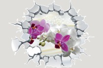 Naklejka na ścianę, dziura 3D kwiaty storczyki magnolie 2389 Naklejkomania - zdjecie 2 - miniatura