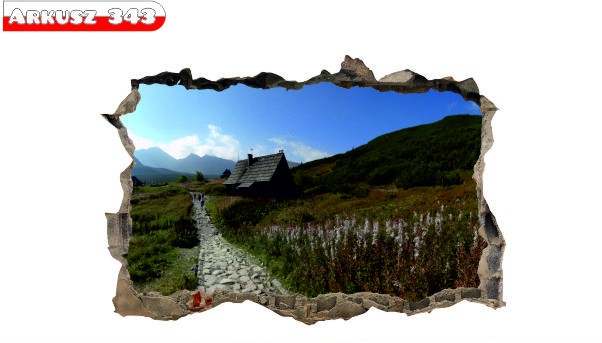 Naklejka na ścianę, dziura 3D domek w górach 343 - zdjęcie 2