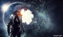 Astronaut in fantasy world. Mixed media Naklejkomania - zdjecie 1 - miniatura