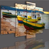Obrazy 5 częściowe- Łódki morze plaża pejzaż 517 Naklejkomania - zdjecie 3 - miniatura