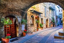 Charming old street of medieval towns of Italy, Umbria region Naklejkomania - zdjecie 1 - miniatura