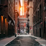 New York City street at sunset time. Old scenic street in TriBeCa district in Manhattan. Naklejkomania - zdjecie 1 - miniatura