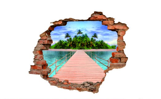 Naklejka na ścianę, dziura 3D  cegły morze plaża pomost 3133 - zdjęcie 2