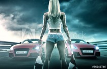 Sexy blonde woman starts racing Naklejkomania - zdjecie 1 - miniatura
