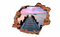 Naklejka na ścianę, dziura 3D  cegły pomost morze 3023 Naklejkomania - zdjecie 2 - miniatura