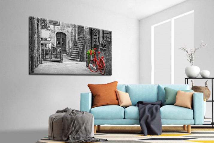 Obraz na ramie płótno canvas- pejzaż, uliczka, rower 15078 - zdjęcie 2