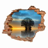 Naklejka na ścianę, dziura 3D  cegły morze niebo zachód słońca drzewo 3190 Naklejkomania - zdjecie 2 - miniatura