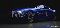 Modern blue sports car in a gentle light on black background Naklejkomania - zdjecie 1 - miniatura