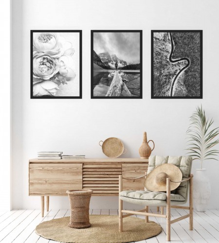 Zestaw trzech plakatów plakaty na ścianę w ramie czarno-białe KP160 - zdjęcie 2