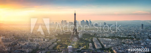 Paris Skyline Panorama bei Sonnenuntergang mit Eiffelturm - zdjęcie 1