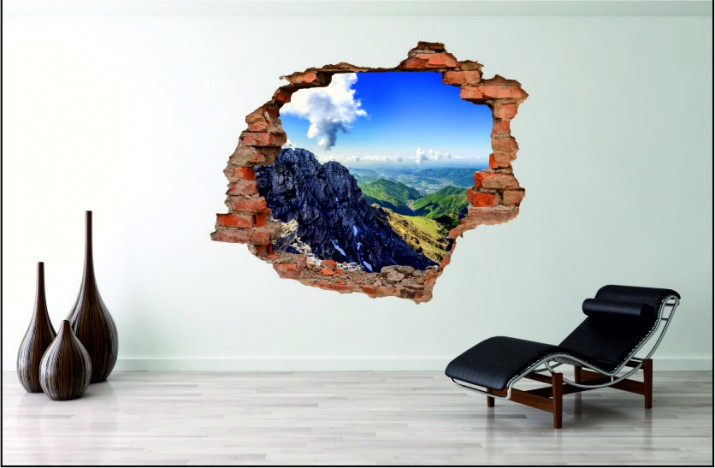 Naklejka na ścianę, dziura 3D  cegły góry szlak 3066 Naklejkomania - zdjecie 1