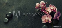 Spa stones and pink orchid on the dark background Naklejkomania - zdjecie 1 - miniatura