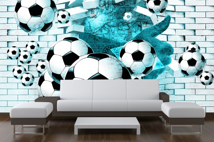 Fototapeta piłkarska  na ścianę tapeta na fizelinie dla dzieci młodzieży 3d z piłkami 9103 sport