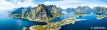 Aerial panoramic view of Reine, Lofoten, Norway, sunny arctic summer Naklejkomania - zdjecie 1 - miniatura