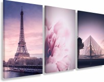Obrazy na ścianę sypialni, salonu Paryż, wieża Eiffla, Luwr, kwiaty, pastele 20269 Naklejkomania - zdjecie 1 - miniatura