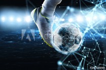 Soccer ball with internet network effect. Concept of digital bet Naklejkomania - zdjecie 1 - miniatura
