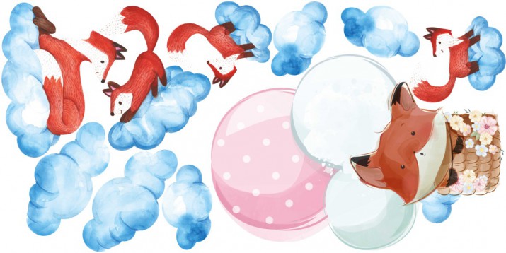 Naklejki dla dzieci - bajka, balony, lisy, chmurki 15042 - zdjęcie 2