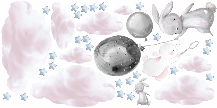 Naklejki dla dzieci na ścianę 41443 balony chmurki królik - zdjęcie 2
