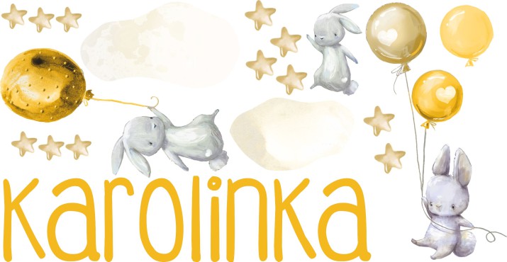 Naklejka z imieniem dla dziecka króliczki, chmurki 63518 - zdjęcie 2