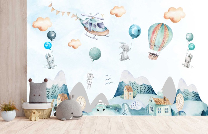 Tapeta Flizelinowa na ścianę króliczki z balonami 21008