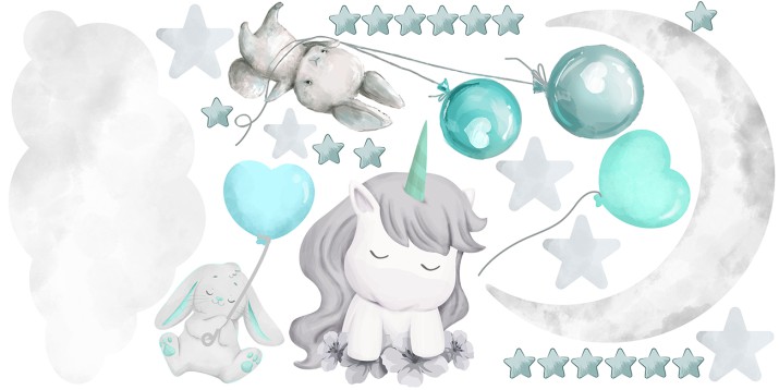 Naklejki na ścianę dla dziecka jednorożec balony 41536 - zdjęcie 2