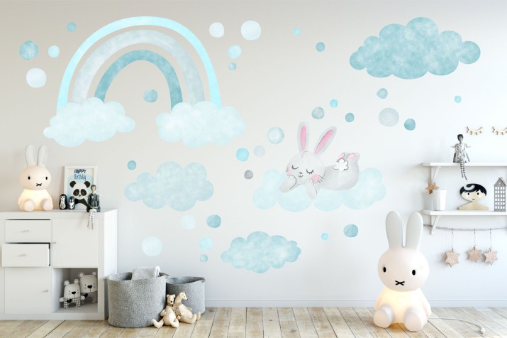 Naklejki dla dzieci na ścianę królik w chmurach  40448 Naklejkomania - zdjecie 1