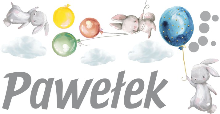 Naklejka z imieniem dla dziecka  króliczki balony 63505 - zdjęcie 2